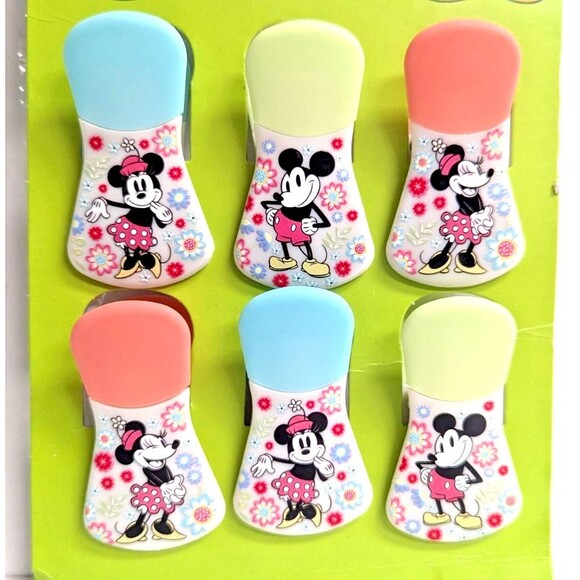Disney Mickey Minnie Foral Magnetic Bag Clips Multicolor Set of 6 Cartoon Gift - Picture 2 of 4